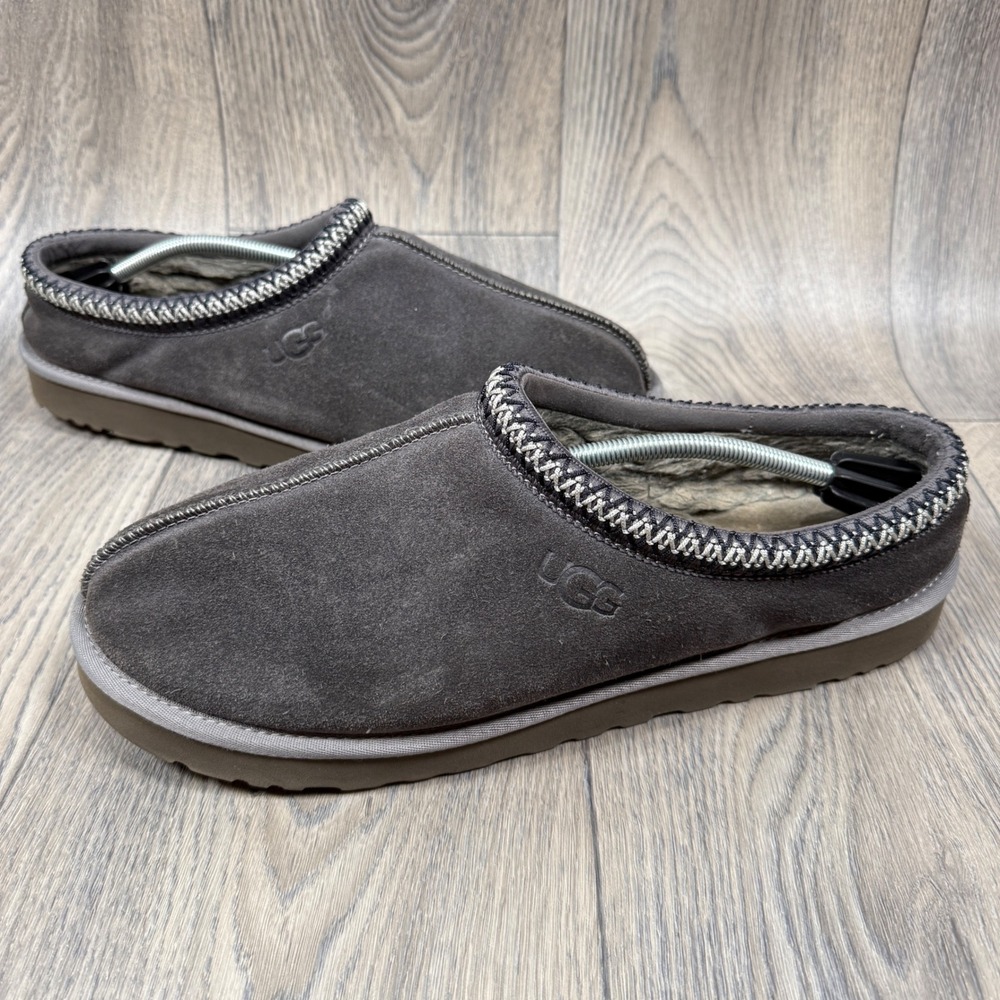 UGG Tasman Slippers Men 14 Grey Suede Sheepskin Lined Slip On 5950